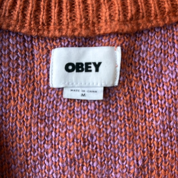 Obey Sweater Orange and Purple Copper Multi Helix Fuzzy Cardigan Size Medium - Picture 7 of 15